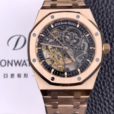 [오데마피게] 남성용 하이엔드 로얄오크 15407OR.OO.1220OR.01 더블 밸런스 휠 오픈워크 18k 로즈골드 41mm 오토매틱 Cal.3132무브먼트 스켈레톤 다이얼 aud6586
