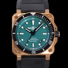 [벨앤로즈] 남성용 BR03-92 다이버 브론즈 소재 오토매틱 9015 타입 42mm 우레탄줄 그린 다이얼 bel4102