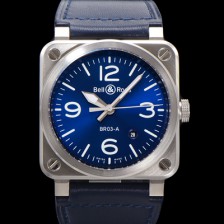 [벨앤로즈] 남성용 BR03A 스테인레스 스틸 오토매틱 9015 타입 41mm 가죽줄 블루 다이얼 bel4103