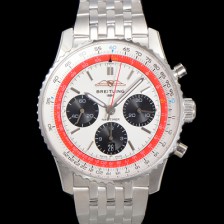 [브라이틀링] 남성용 네비타이머 AB01383B1G1A1 크로노그래프 ETA7750-2 타입 오토매틱 43mm 메탈줄 화이트 다이얼 bre6004