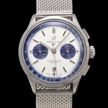 [브라이틀링] 남성용 프리미에르 크로노그래프 7750 타입 오토매틱 42mm 메쉬밴드 화이트 다이얼 bre6013