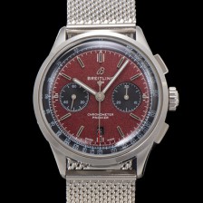 [브라이틀링] 남성용 프리미에르 크로노그래프 7750 타입 오토매틱 42mm 메쉬밴드 레드 다이얼 bre6024