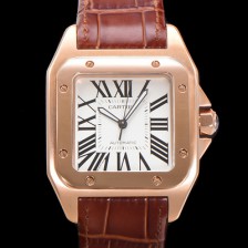 [까르띠에] 산토스 100 XL 오토매틱 ETA2824-2 타입 18k 로즈골드 남성용 51mm 가죽줄 화이트다이얼 car69313