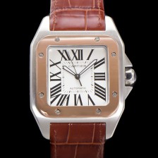 [까르띠에] 산토스 100 XL W20072X7 오토매틱 ETA2824-2 타입 18k 로즈골드 남성용 51mm 가죽줄 화이트 다이얼 car69314