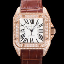 [까르띠에] 산토스 100 XL 오토매틱 ETA2824-2 타입 18k 로즈골드 남성용 51mm 가죽줄 화이트 다이얼 car69315