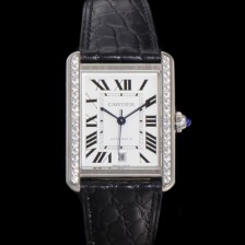 [까르띠에] 남성용 탱크 솔로 WSTA0029 로마 인덱스 40.85mm 큐빅베젤 화이트 다이얼 악어가죽줄 오토매틱 car69348