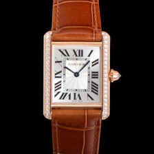 [까르띠에] 여성용 신상 탱크 WJTA0038 큐빅베젤 실버 다이얼 33.7mm 로즈골드 악어가죽 쿼츠 무브먼트 car69357