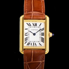 [까르띠에] 여성용 신상 탱크 W1529856 실버 다이얼 29mm 옐로우골드 악어가죽 쿼츠 무브먼트 car69360