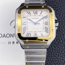 [까르띠에] 남성용 산토스 드 까르띠에 워치 W2SA0009 라지 39.8mm 18K 옐우골드 오토매틱 9015 무브먼트 화이트 다이얼 car69391
