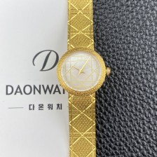 
[디올] 여성용 라디드 사틴 25mm 18K 옐루골드 쿼츠 무브먼트 화이트 자게 다이얼 dio1002