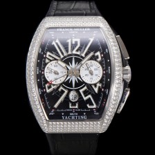 [프랭크뮬러] 남성용 뱅가드 다이아셋팅 오토매틱 크로노그래프 7750 타입 44mm 가죽줄 블랙 다이얼 fra8244