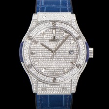 [휴블렛] 남성용 클래식 퓨전 565.NX.9010.LR.1704 다이아몬드 셋팅 큐빅/보석 다이얼 42미리 오토매틱 2892 타입 가죽/우레탄 믹스밴드 hub2125