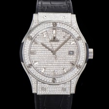 [휴블렛] 남성용 클래식 퓨전 565.NX.9010.LR.1704 다이아몬드 셋팅 큐빅/보석 다이얼 42미리 오토매틱 2892 타입 가죽/우레탄 믹스밴드 hub2126