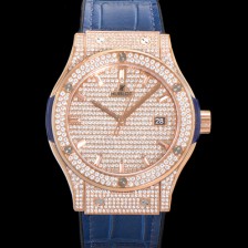 [휴블렛] 남성용 클래식 퓨전 565.OX.9010.LR.1704 다이아몬드 셋팅 큐빅/보석 다이얼 18K로즈골드 42미리 오토매틱 2892 타입 가죽/우레탄 믹스밴드 hub2129