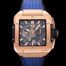 [휴블렛] 남성용 스퀘어 뱅 유니코 821.OX.5180.RX 스켈레톤 다이얼 티타늄 에디션 18K 로즈골드 42미리 오토매틱 무브먼트 우레탄 러버밴드 hub2132