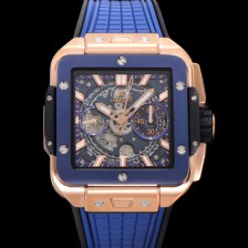 [휴블렛] 남성용 스퀘어 뱅 유니코 821.OL.5180.RX 스켈레톤 다이얼 티타늄 에디션 18K 로즈골드 42미리 오토매틱 무브먼트 우레탄 러버밴드 hub2133