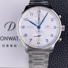 [아이더블유씨] 남성용시계 베스트 신형 포르투기즈 IW371617 크로노그래프 오토매틱 ETA7750-2 타입 41mm 메탈줄 화이트 다이얼 iwc64681