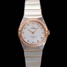 [오메가] 여성용 컨스틀레이션 131.25.28.60.55.001 로즈골드 다이아몬드 세팅 베젤 28mm 쿼츠 무브먼트 화이트 자개 다이얼 omg0152