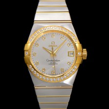 [오메가] 남성용 컨스틀레이션 123.25.38.21.52.002 18k 옐로우골드 다이아몬드 세팅 베젤 38mm 오토매틱 8500타입 실버 다이얼 omg0157