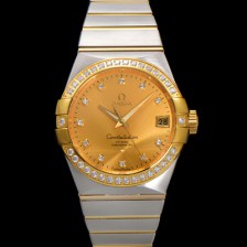 [오메가] 남성용 컨스틀레이션 123.25.38.21.58.001 18k 옐로우골드 다이아몬드 세팅 베젤 38mm 오토매틱 8500타입 샴페인 다이얼 omg0158