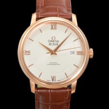 [오메가] 남성용 드빌 프레스티지 424.53.40.20.02.001 오토매틱 Cal.2500타입 39.5mm 18K 로즈골드 가죽줄 화이트 다이얼 omg20205