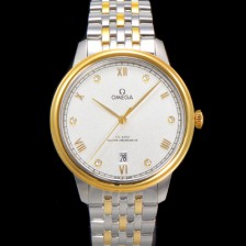 [오메가] 남성용 드빌 프레스티지 424.20.40.20.02.005 오토매틱 Cal.8800타입 40mm 18K 옐로우골드 메탈줄 화이트 다이얼 omg20219