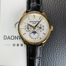 [파텍필립] 남성용 퍼페추얼 캘린더 18K 옐로우골드 5140 가죽줄 40mm 오토매틱 Cal.240 타입 화이트 다이얼 pat2242