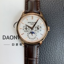 [파텍필립] 남성용 퍼페추얼 캘린더 18K 로즈골드 5140 가죽줄 40mm 오토매틱 Cal.240 타입 화이트 다이얼 pat2245
