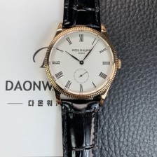 [파텍필립] 남성용 칼라트라바 18K 로즈골드 가죽줄 39mm 오토매틱 324 타입 화이트 다이얼 pat2248