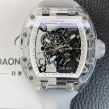[리차드밀레] 남성용 RM055 트랜스파랜트 50mm 미네랄 크리스탈 기계식 수동형 무브먼트 화이트 스켈레톤 다이얼 ric0325