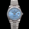 [로렉스] 남성용 New 데이데이트 m128236-0009 무게173g 플래티넘 프레지던트 36mm 오토매틱 Cal.2836-2 타입 아이스 블루 바게트 다이얼 rol5411