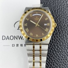 [튜더] 남성용 로얄 워치 오토매틱 스위스 ETA2836-2 타입 18K 옐루골드 41mm 메탈줄 브라운 다이얼 tud5134