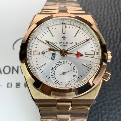 [바쉐런 콘스탄틴] 남성용 오버시즈 듀얼타임 18K 로즈골드 오토매틱 칼리버 5200 타입 41mm 메탈줄 실버 다이얼 vac1173