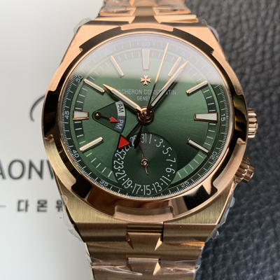 [바쉐런 콘스탄틴] 남성용 오버시즈 듀얼타임 18K 로즈골드 오토매틱 칼리버 5200 타입 41mm 메탈줄 실버 다이얼 vac1174