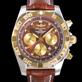 브라이틀링 남성용 원드라이더 크로노맷 오토매틱 ETA-7750 기계식 44mm 18K 옐루골드 가죽줄 브라운다이얼 bre5391 실사 이미지