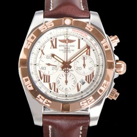 브라이틀링 남성용 원드라이더 크로노맷 오토매틱 ETA-7750 기계식 44mm 18K 로즈골드 가죽줄 화이트다이얼 bre9911 실사 이미지