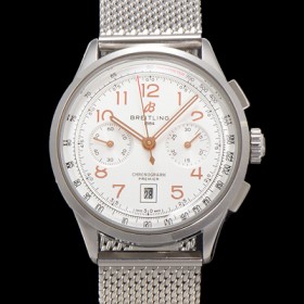 브라이틀링 남성용 프리미에르 AB0145211G1P1 크로노그래프 7750 타입 오토매틱 42mm 메쉬밴드 화이트 다이얼 bre6018 실사 이미지
