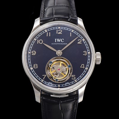 아이떠블유씨 남성용 포르투기저 핸드 와인드 투르비옹 42.4mm 가죽줄 블랙 다이얼 iwc71022 실사 이미지