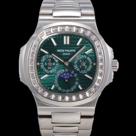 파텍필립 남성용 Ref.5740 노틸러스 문페이즈 오토매틱 Cal.240 Q타입 40mm 다이아몬드/쥬얼 메탈줄 그린다이얼 pat1215 실사 이미지