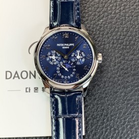 파텍필립 남성용 퍼페추얼 캘린더 5140 가죽줄 40mm 오토매틱 Cal.240 타입 블루 다이얼 pat2240 실사 이미지
