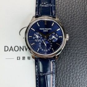 파텍필립 남성용 퍼페추얼 캘린더 5140 가죽줄 40mm 오토매틱 Cal.240 타입 블루 다이얼 pat2241 실사 이미지
