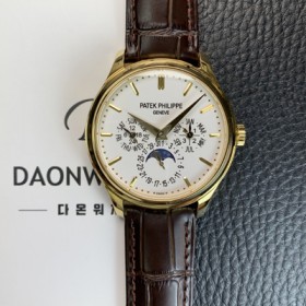 파텍필립 남성용 퍼페추얼 캘린더 18K 옐로우골드 5140 가죽줄 40mm 오토매틱 Cal.240 타입 화이트 다이얼 pat2243 실사 이미지