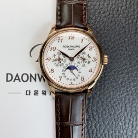 파텍필립 남성용 퍼페추얼 캘린더 18K 로즈골드 5140 가죽줄 40mm 오토매틱 Cal.240 타입 화이트 다이얼 pat2244 실사 이미지