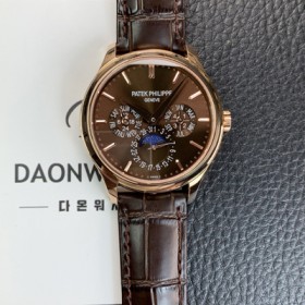 파텍필립 남성용 퍼페추얼 캘린더 18K 로즈골드 5140 가죽줄 40mm 오토매틱 Cal.240 타입 브라운 다이얼 pat2246 실사 이미지