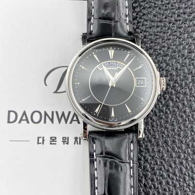 파텍필립 남성용 칼라트라바 5153G 가죽줄 38mm 오토매틱 Cal.324 타입 블랙 다이얼 pat2280 실사 이미지